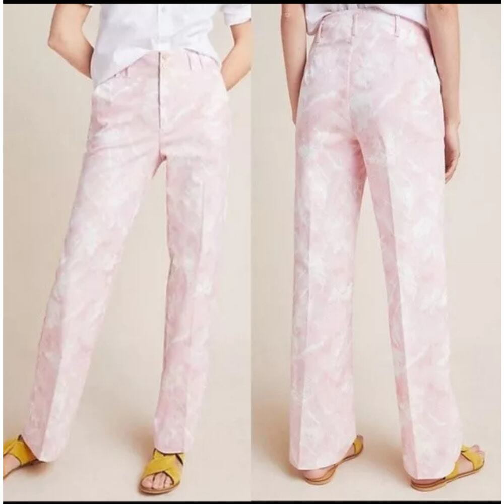 Anthro Pink & White Tie Dye Jamie Trousers Flat Front Size 4 (28x32)